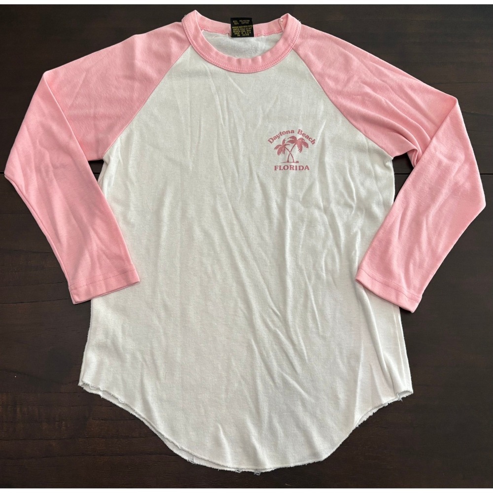 Vintage Lucky Lady Raglan Tee Daytona Beach Florida Graphic 80s Style Small 4237